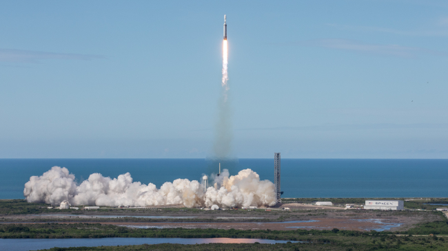 Photo showing NOAA's GOES-U satellite launches aboard a Space X Falcon Heavy rocket from NASA's Kennedy Space Center Launch Complex 39A at 5:26 p.m. EDT on June 25, 2024. Credit: Amber Jean Notvest/NASA.